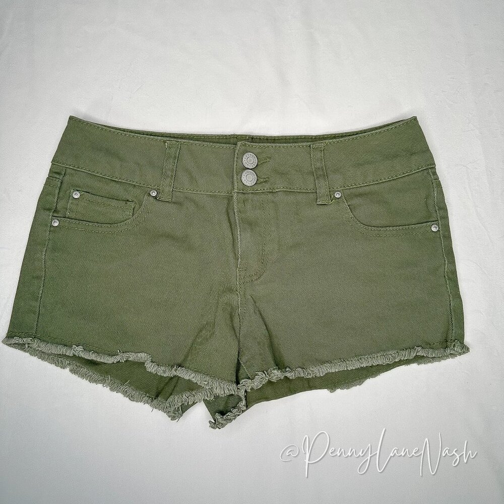 Refuge Army Green Low Rise Cut Off Jean Shorts Size 2 - Picture 1 of 7
